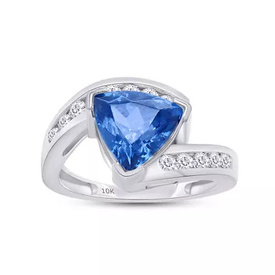 2.64 Ct Bypass Wedding Ring Trillion Tanzanite & Natural Diamond 10K Solid Gold • $711.61