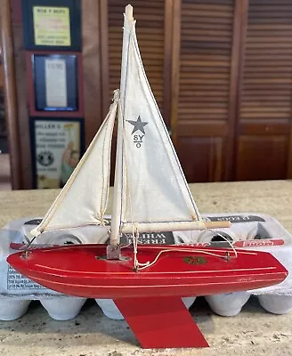 Vintage Red Star SY/O Yacht Pond Sail Boat Toy Birkenhead England Wooden Boat 8” • $39.95