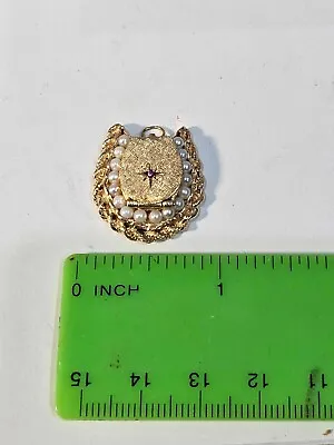 Vintage 14k Yellow Gold RUBY And PEARL  Picture Locket Pendant • $850