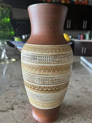 🔥10.25” Vintage German Pottery Mid Century Design Vase Incised Design 118 25 • $48.30