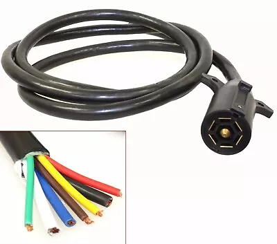 7FT Trailer Cable Cord W/7 Way Wire Harness Light Plug Molded RV Cable Connector • $26.99