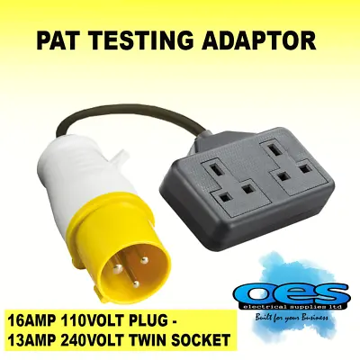 16 Amp 110volt Plug - 240volt 13 Amp 2 Gang Socket Adaptor Pat Test Testing Lead • £12.45