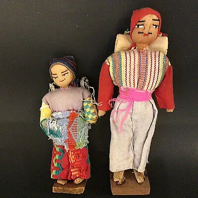 Souvenir Dolls Guatemala Hand Made Man & Woman Hand Stitched 8  & 6  Set Of 2 • $12.50