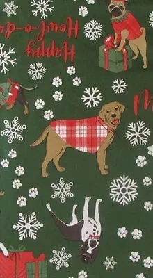 52x70 Oblong Christmas Holiday Dogs Vinyl Flannel Back Tablecloth Elrene • $16.98