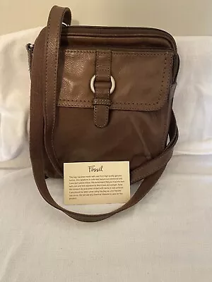 Fossil Organizer Crossbody Bag Purse Modern Cargo Flap Over Leather Lite Brown • $32.95