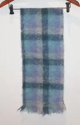 Abraham & Straus Plaid Mohair Scarf Blue Purpse Fringe 48  Long Scotland • $14.97