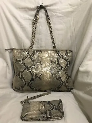 $75 • Buy DKNY Python Metallic Leather Shoulder Bag & Matching Wallet