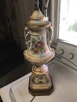 VICTORIAN  Style Hand Painted Porcelain Floral Table PARLOR LAMP ~ • $29.95