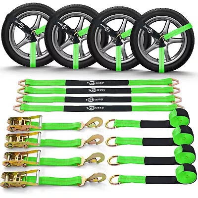 4 Pack Axle Straps Car Trailer Hauler Ratchet Tie Down Strap Towing Tire Straps • $76.05