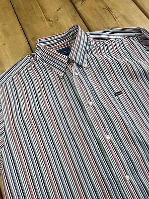Mens FACONNABLE Shirt XL Blue And Red Stripe Regular Fit • £18