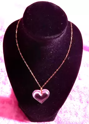 Lalique Pendant / Necklace Pretty Pink Small Heart 9ct Gold Bale & Chain • £149.99