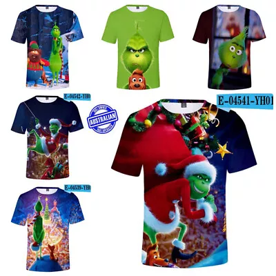 Kids Girls Boys The Grinch Christmas T Shirt Tee Tops Xmas Costume Gift Green AU • $21.98