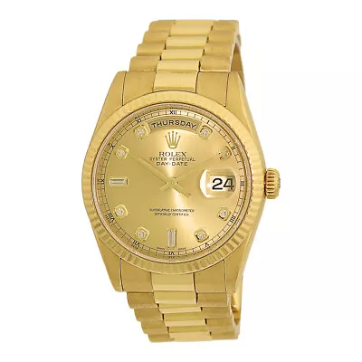 ROLEX 18K Yellow Gold 36mm Day Date President Factory Diamonds 118238 Warranty  • $26990