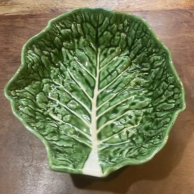 Vintage Portuguese Majolica Green Cabbage Leaf Ware Large Serving/Salad Bowl • £40