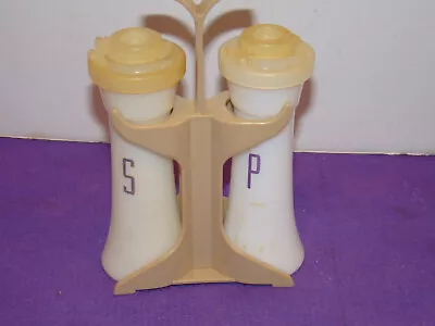 Vintage Tupperware Mini Hourglass Salt & Pepper Shakers 4.5   With Holder Stand  • $15.88