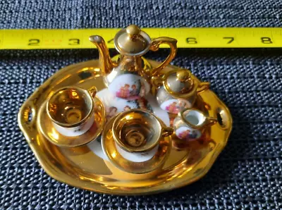 Vintage Miniature Gold Color 10 Piece Coffee / Tea Set • $10