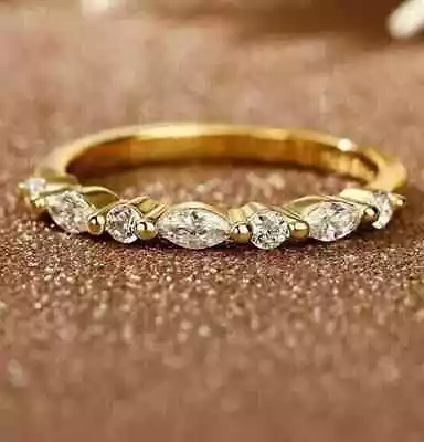 1.50Ct Marquise Cut Simulated Diamond Half Eternity Ring 14K Yellow Gold Plated • $73.99