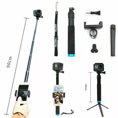 Handheld Selfie Stick+Tripod Mount+Phone Clip+ Strap Set For GoPro Hero 7 6 5 4 • $32.55