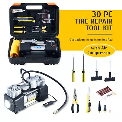 OMT 30pc Tire Plug Kit With Air Compressor For Cars Trucks Bikes 4 Wheelers More • $22.59