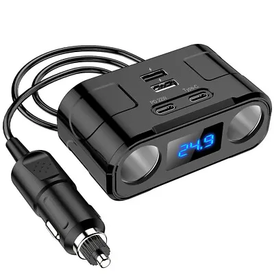 2 Way Cigarette Lighter Socket Car Charger USB Type C Fast Charger Power Adapter • $18.80