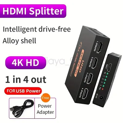 HDMI BOX 1*4 HDMI Splitter 1 In 4 Out 4K 3D 4 Way HDMI Signal Distributor UK • £6.89