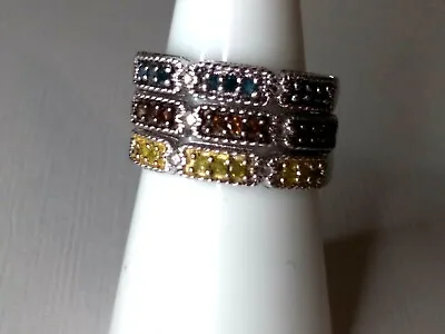  Michael Drechsler Diamond 3 Band Set Yellow Blue Red 925 Sterling 7 Stackable • $342.63