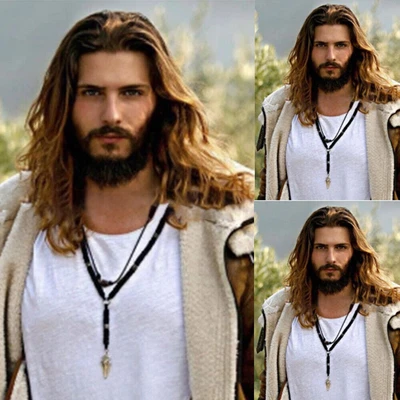 £17.99 • Buy Men Cosplay Wig Dark Brown Wavy Male Long Shoulder Length Hair Curly Fancy Wig
