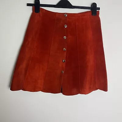 Vintage Mini Skirt Retro 60s/70s Real Suede Burnt Orange Bohemian Festival • £50