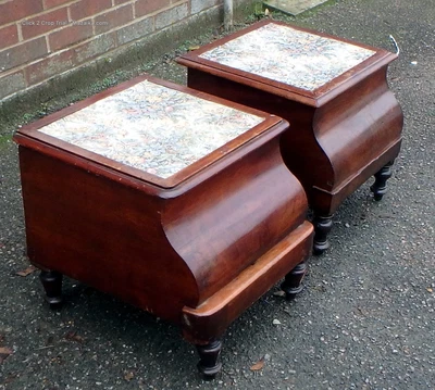 £145 • Buy Pair Victorian Antique Bedside Tables Cabinets Commodes Flame Mahogany Fitted