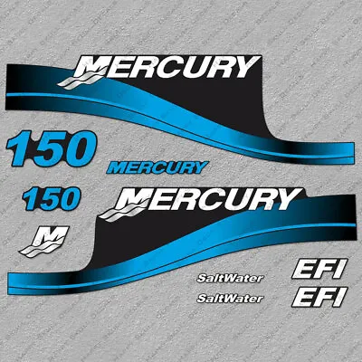 Mercury 150hp EFI SaltWater Outboard Engine Decals BLUE Sticker Set • $51.29