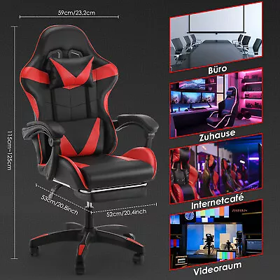 Ergonomic Gaming Chair Swivel Pu Leather Desk Computer Office Chair Adjustable • £69.99
