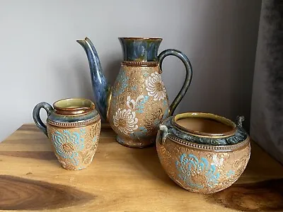 £30 • Buy Antique Doulton Lambeth Stoneware Slater's Patent Sugar Bowl, Jug And Coffee Pot