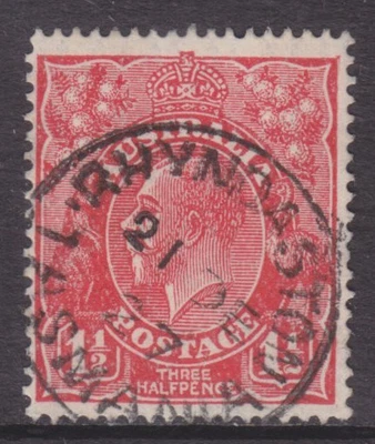 $9.10 • Buy KGV Heads SM Wmk P14 1½d Red GU *RHYNDASTON TAS POSTMARK* SG 87 (6C3)