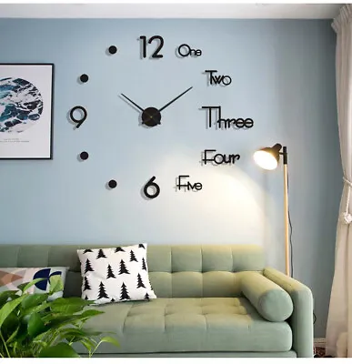 3D Large Wall Clock Modern DIY Sticker Mirror Surface Art Design Home Room Decor • $7.89