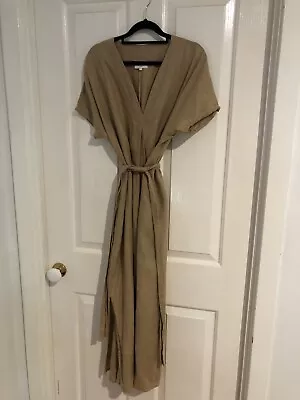 Seed Heritage Size 8 Camel Linen Oversized Dolman Short Sleeve Maxi Dress • $35