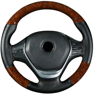 DIY Car Steering Wheel Cover Full Set Peach Wood Leather 38CM W/Needle Thread • $15.20