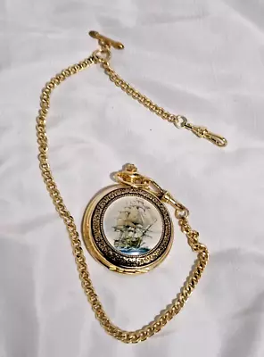 Men's HMS Victory Full Hunter Pocket Watch With Double Albert Chain-VGC Working • £9.99