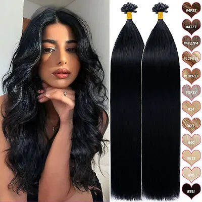 AAAAA+ Russian Pre Bond U Tip Nail Keratin Human Hair Extensions Remy Hair Black • £29.59