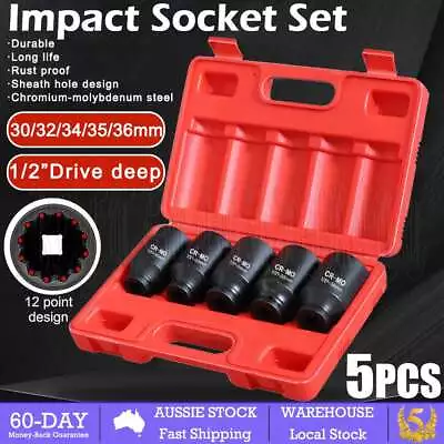 $29.89 • Buy 1/2  Drive Deep Impact Axle Hub Nut Socket Set 30mm 32mm 34mm 35mm 36mm Sockets