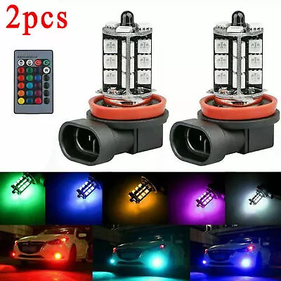 2X RGB Remote Control H8 H9 H11 5050 27SMD Color Changing Auto LED FogLight Bulb • $22.97