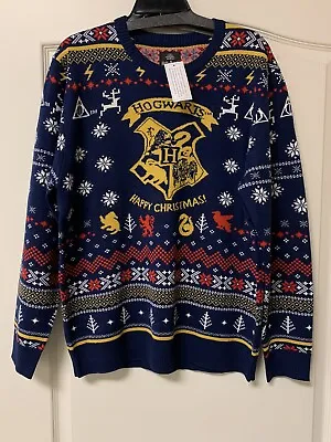 $39.99 • Buy NEW W TAGS - Harry Potter Hogwarts Happy Christmas Four Houses Unisex Sweater-Lg