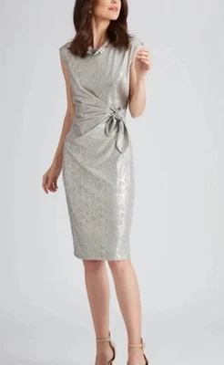 $75 • Buy LimitedEdition Liz Jordan Silver/Gunmetal/Gold Fleck S/Less Midi Dress NWT S12