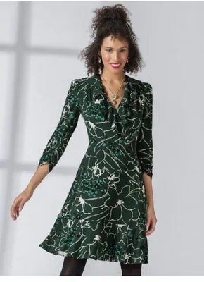 Cabi New NWT Ruffle Up Dress #4453 Green & White Sizes XS - XL Was $158 • $118.50