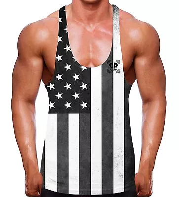 Usa Flag Bodybuilding Stringer Vest American United States Gym Clothing Men Lift • £18.95