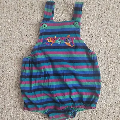 Vintage Miniwear Romper Size 12 Months Bubble Infant Baby Striped 90s 80s Fish • $17.99