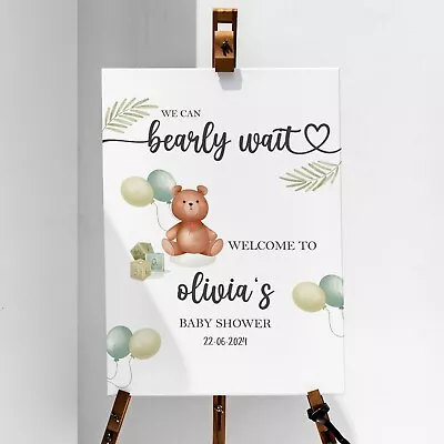 Personalised Baby Shower Welcome Sign Poster  We Can Bearly Wait  Party Sign • £3.99