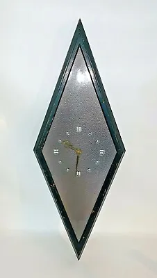Vintage Mid Century Black Wood Diamond Shaped Tile Atomic Wall Clock 26   • $85
