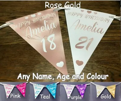 PERSONALISED BIRTHDAY ROSE GOLD BUNTING BANNER PARTY DECORATION 18th 21st 30th  • £4.90