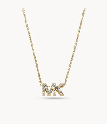 MICHAEL KORS Gold Tone Pave MK Logo Pendent Necklace MKJ8024710 MKJ8024 NEW $100 • $49.50