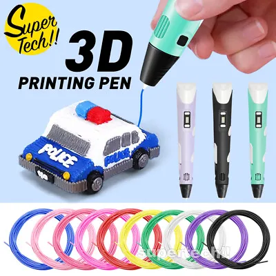 LCD Screen 3 Free Filaments Doodle Drawing Kid Gift 3D Printing Pen Set Printer • $24.30